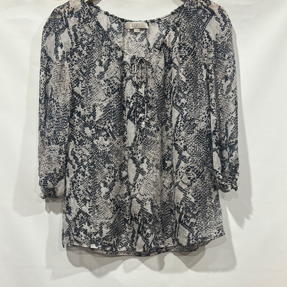 LOFT Black and Gray Snake Print Blouse